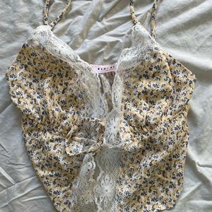 Grey bandit floral lace tie tank